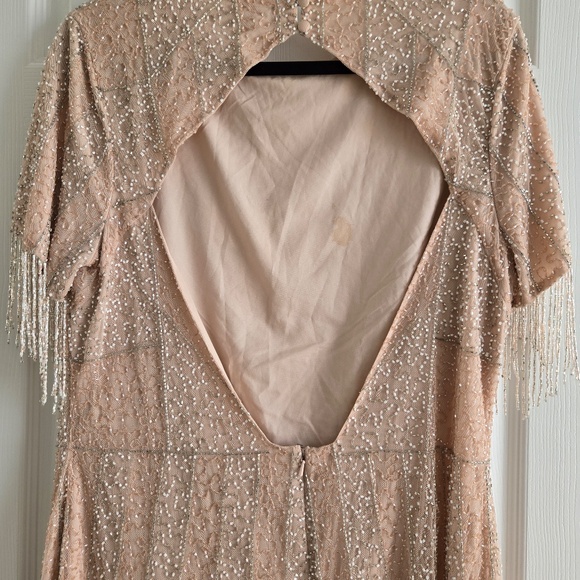 ASOS blush Nude Pink Silver Fringe Beaded Open Back Cocktail Party Mini Dress - Picture 9 of 11